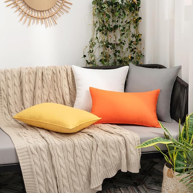 MIULEE Pack of 2 Decorative Outdoor Waterproof Pillow Covers Rectangular Garden Cushion Sham Throw Pillowcase Summer Shell for Fall Patio Tent Couch 12x20 Inch Orange