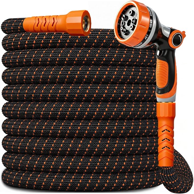Garden Hose, 30Ft Ultra Flexible Water Hose, with 10 Function Sprayer,Ultra-Lightweight,Leak-Proof,Non-Slip Swivel Handles, Non-Expand,Non-Kink Hoses for Yard, Lawn,Outdoor (OrangeBlack,30Ft)