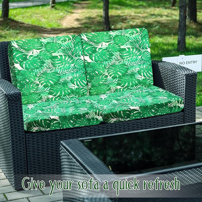 Spiareal 8 Pcs Waterproof Patio Stretch Sofa Cushion Cover, Outdoor Cushion Cover Replacement Include 4 Backrests and 4 Cushions, Sofa Seat Covers Furniture Protector(Monstera)