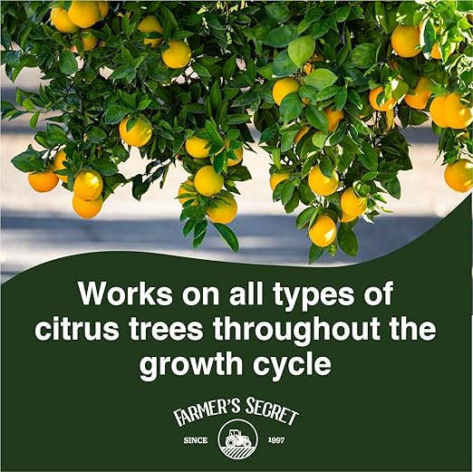 Farmer's Secret Citrus Tree Booster Fertilizer - Super Concentrated - Formulated for All Citrus Trees Including All Types of Lemons, Limes, and Oranges - Outdoor and Indoor/Container Trees (8oz)