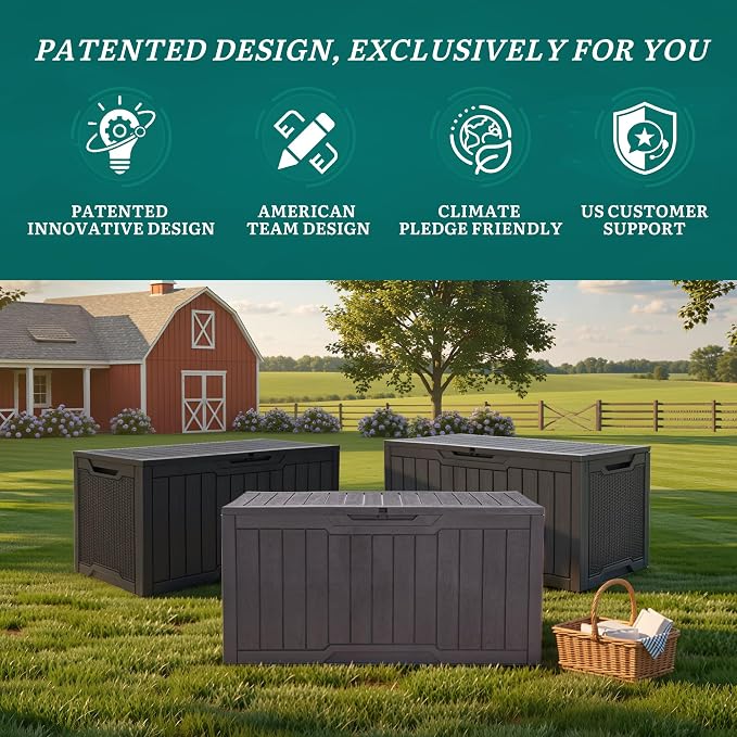 YITAHOME 100 Gallon Large Outdoor Deck Box, Waterproof Resin Storage Box, Lockable Indoor Outdoor Storage Container for Patio Furniture Cushions, Pool Accessories, Garden Tools, Black