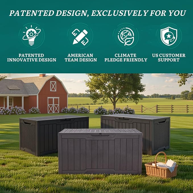 YITAHOME 100 Gallon Large Outdoor Deck Box, Waterproof Resin Storage Box, Lockable Indoor Outdoor Storage Container for Patio Furniture Cushions, Pool Accessories, Garden Tools, Dark Brown