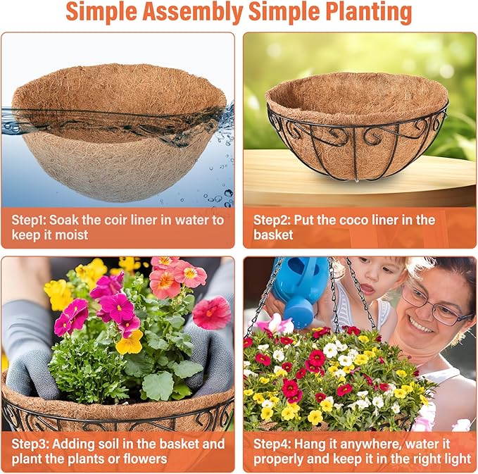 Legigo 3 Pack 10 Inch Metal Hanging Baskets for Plants Outdoor- Round Wire Hanging Planters Basket with Coconut Coir Liner, Hanging Flower Pot for Outdoor Plants Flowers Garden Decorations
