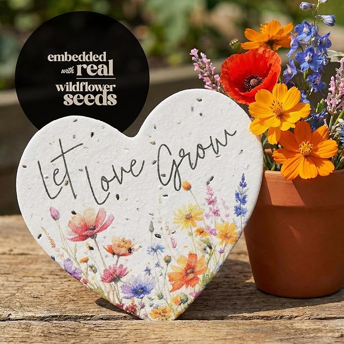 50pcs Large Love Heart Seed Paper – Writable & Plantable Wildflower, Mom's Gift for Mother’s Day, Use for Wedding, Baby Shower, Heart Party Favors & Easter Decorations
