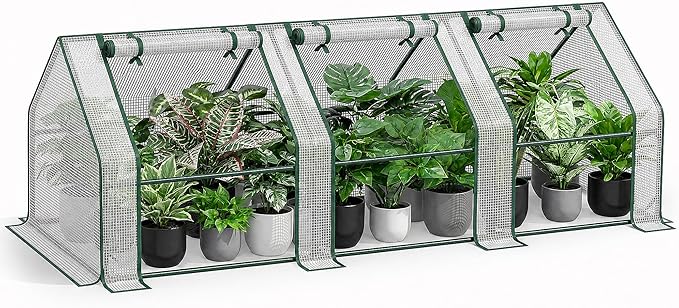 Gentingbro Mini Greenhouse Outdoor Portable Mini Greenhouse with Mesh Vents Portable Frame with Reinforced U-Shaped Ground Stakes 106 x 36 x 34-Inch