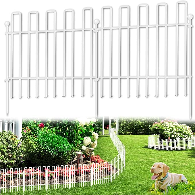26 Panels No Dig Animal Barrier Fence, 13in(H) x 37ft(L) Garden Edging Border Fencing, Rustproof Metal Stakes Decorative Garden Fence, Dog Digging Defense Fencing Barrier for Outdoor, Yard, White