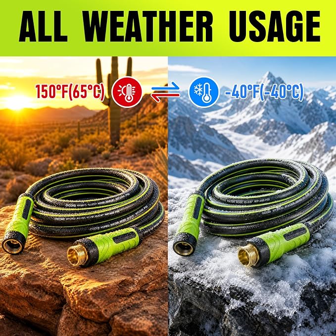 Garden Hose 25ft x 5/8", Heavy Duty Water Hose, Flexible and Durable, Kink Resistant Lightweight Hybrid Hose, Leakproof Yard Hose with Male to Female Fittings