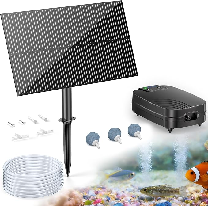POPOSOAP 2W Solar Pond Aerator, Solar Air Pump for Pond with 1500 mAh Battery Backup, 3 Modes & Separated Solar Panel for Small Outdoor Pond Fish Tank Hydroponics P9215
