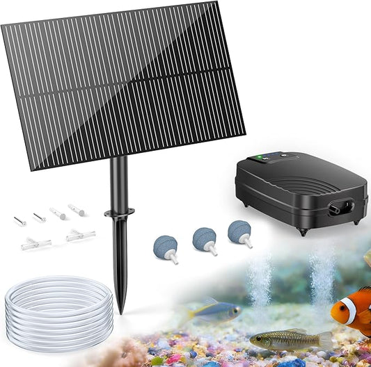 POPOSOAP 2W Solar Pond Aerator, Solar Air Pump for Pond with 1500 mAh Battery Backup, 3 Modes & Separated Solar Panel for Small Outdoor Pond Fish Tank Hydroponics P9215
