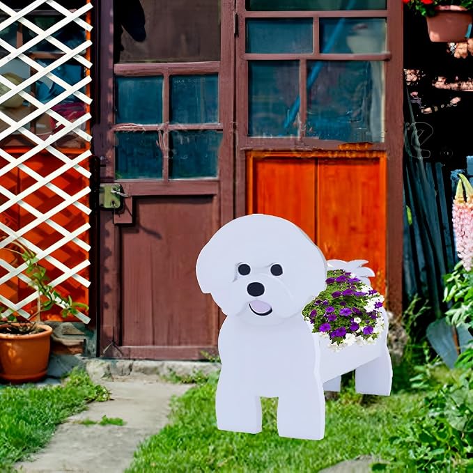 Bichon Frise Dog Planter Plant Pots,Cute Dog Flower Planter,Gifts for Pet Lovers,Unique Animal Plant Pots,Office,Indoor Outdoor Garden Decor