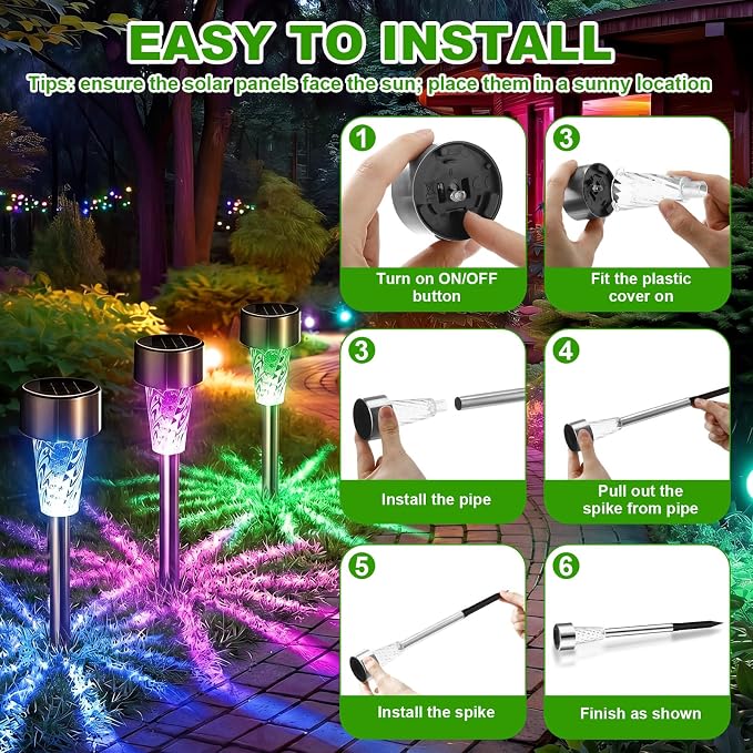 Huquary 50 Pcs Solar Lights Outdoor Waterproof Bulk LED Stainless Steel Solar Outdoor Pathway Garden Landscape Path Lights for Pathway Lawn Porch Garden Walkway Driveway Outside Decor(Multicolor)