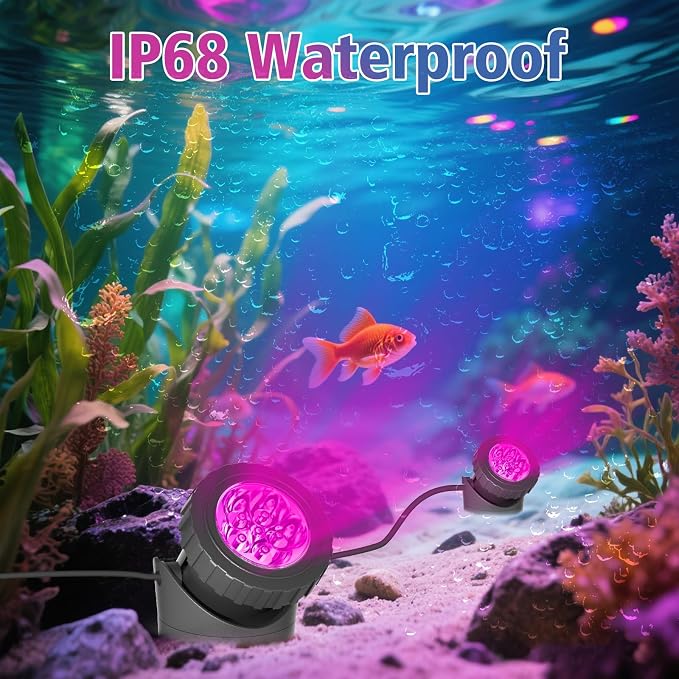 T-SUN Submersible LED Pond Lights, Color Changing Underwater Fountain Lights with Remote Control, IP68 Waterproof Landscope Spotlights for Fish Tank, Garden, Fountain, Pool (3 Heads)