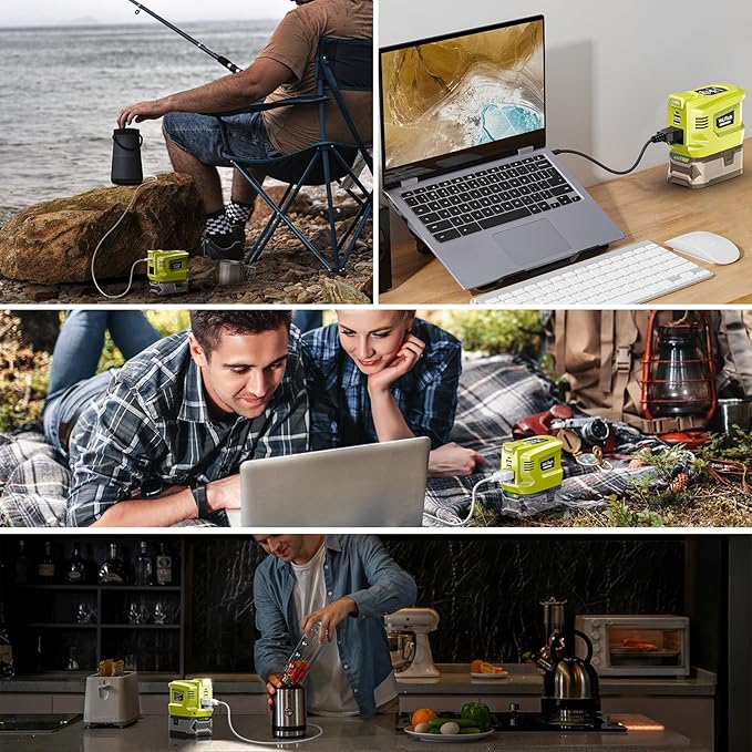 Real 200W Power Inverter Compatible with Ryobi 18V, VoLtTech Battery Inverter 18V to 110V-120V, Phone Charger USB Charger Adapter Power Adapter with 2 USB Ports & 1 Type-C & 1 AC Outlet (No Battery)