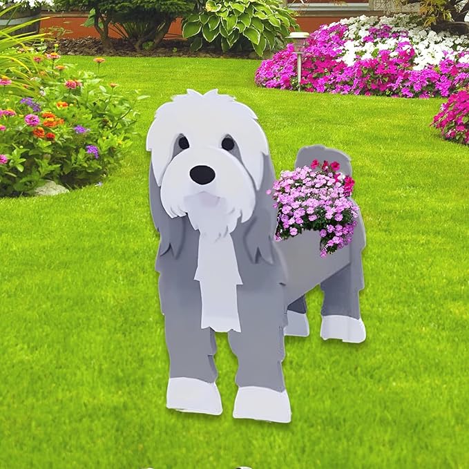 Baba Collie Dog Planter Plant Pots,Cute Dog Flower Planter,Gifts for Pet Lovers,Unique Animal Plant Pots,Office,Indoor Outdoor Garden Decor(9.45 * 5.98 * 13.54in)