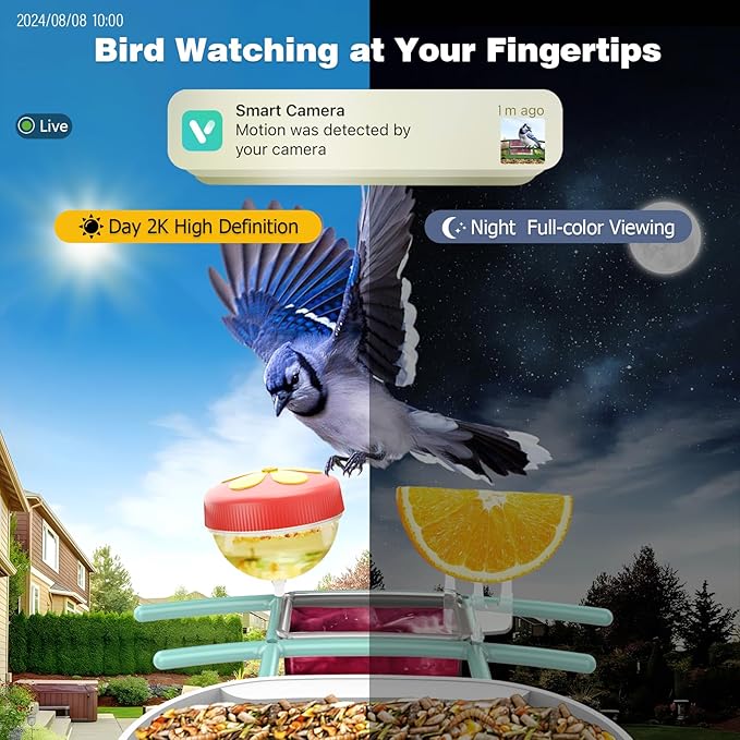 Bird Feeder with Camera Solar Powered - Smart Bird Feeder Camera 2K HD Live Stream, 5MP Photos, AI Identification for Backyard, 2.4Lb Large Capacity, Gifts for Mom Dad, Blue White