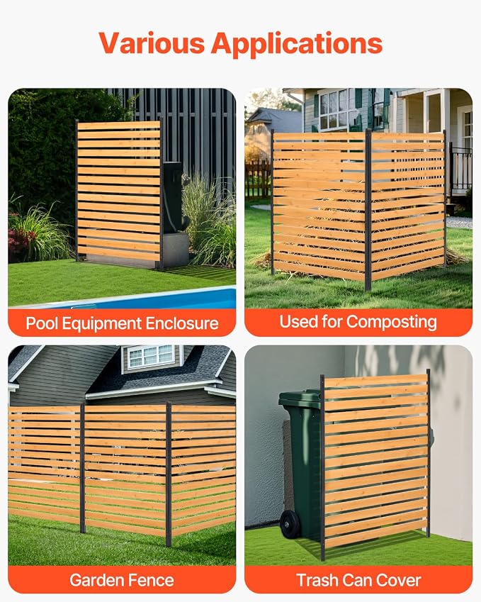 VEVOR Wood Privacy Fence, 39" W x 61" L, 1-Panel Air Conditioner Fence Screen, Pool Equipment Enclosure with Metal Stakes, Easy DIY Installation, Outdoor Trash Can Hider for Garden Decoration