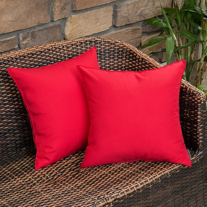 MIULEE Pack of 2 Decorative Outdoor Waterproof Pillow Covers Square Garden Cushion Sham Christmas Throw Pillowcase Shell for Spring Patio Tent Couch 16x16 Inch Red