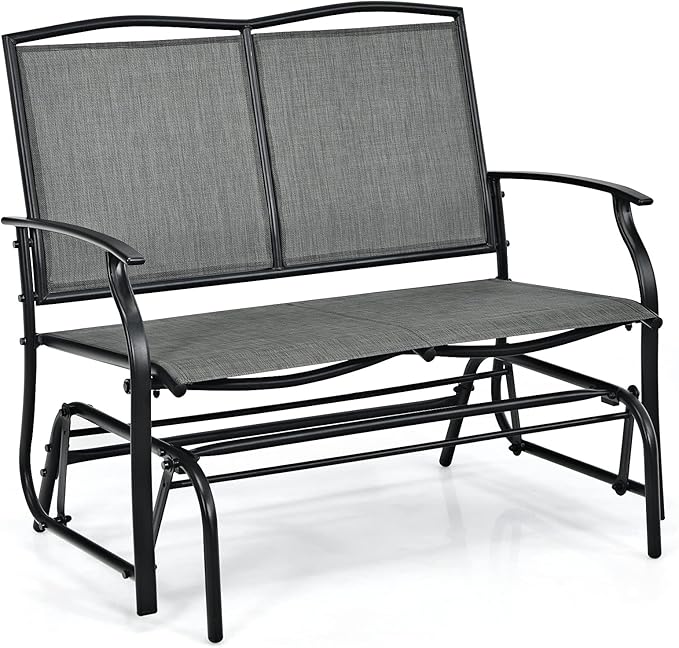 Giantex Patio Glider Benches for Outside, Swing Glider Chair with Steel Frame, 400 LBS Capacity, Patio Swing Rocker, 2-Person Loveseat for Backyard, Poolside, Lawn, Balcony, Porch Glider Bench(Gray)