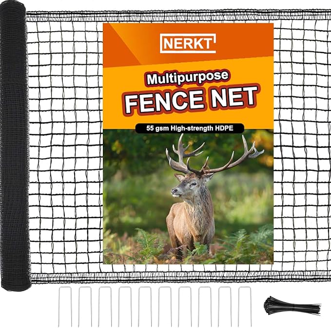Deer Fence Netting, Plastic Mesh Fence 7x50ft - 55gsm Heavy Duty Black Plastic Deer Fencing Temporary Garden Fence Netting for Yard Protection from Deer Dog Chicken Critter Barrier - Reinforced Edge