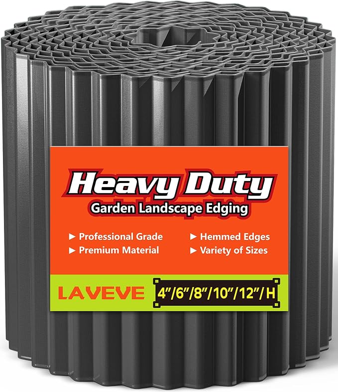 LAVEVE Corrugated Metal Garden Edging 8" x 20Ft, Landscape Edging Border for Lawn, Flower Bed, Garden Fence, Paver Edging (Graphite)