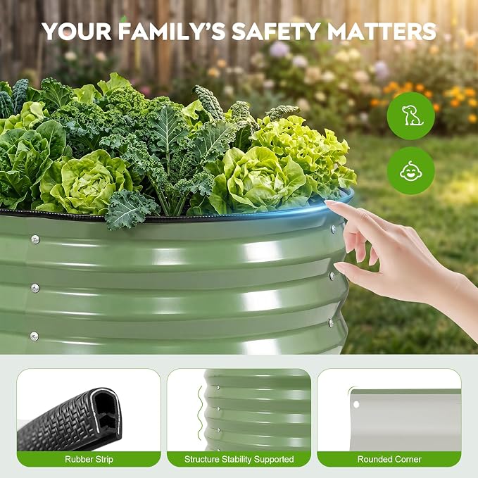 Raised Garden Bed 9x2 Ft, 17" Tall Galvanized Steel Metal Planter Box, 11-in-1 Modular Large Garden Bed Kits for Outdoor Vegetable Flowers, Olive Green