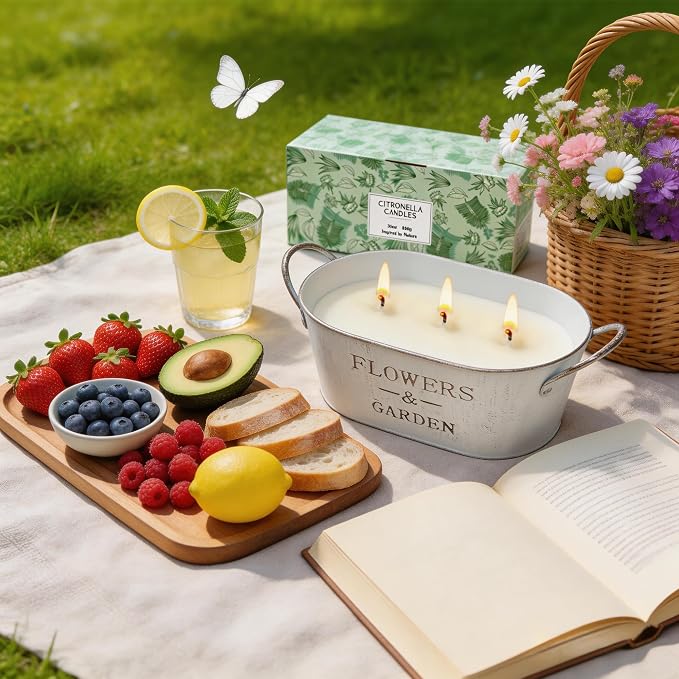 Citronella Candles Outdoor, 30oz Large Citronella Candles for Patio Yard Home, 3-Wick Natural Soy Wax Lemongrass Scented Candle, 150 Hours Long Lasting Burning Candle for Garden Balcony Camping