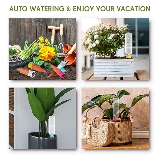 Ziliny 4 Pack Terracotta Watering Spikes Devices, Plant Self Watering Spikes with 25 oz Plastic Wine Bottles, Slow Release Vacation Insert Plant Waterer Devices for Indoor Outdoor
