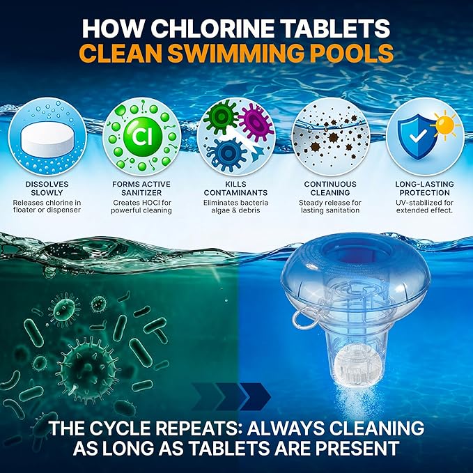 Pool Shark Swimming Pool Chlorine Tablets | 3-Inch Chlorine Tablets | 20 lbs | Slow-Dissolving 90% Active Chlorine Tabs | Pool Chemicals for Inground Pools, Above Ground Pools, Saltwater, Spa, Hot Tub