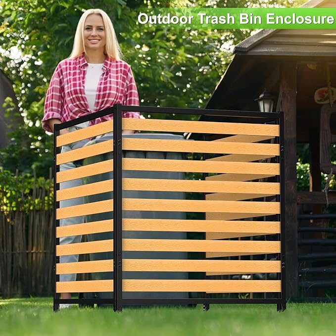 Air Conditioner Fence 3 Panels, Privacy Fence Screen 54.5" H × 39.4" W No-Dig Metal Wood Outdoor Pool Equipment Enclosure with Metal Stake, AC Unit Cover, Trash Bin Hider for Garden & Backyard