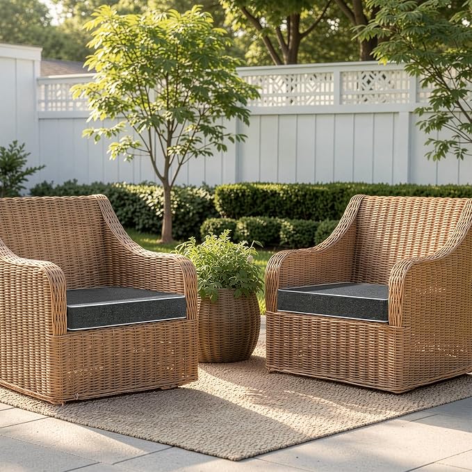 MIULEE Dark Grey Outdoor Chair Cushions Set of 2, 19x19x3 Inch Waterproof Patio Seat Cushions for Outdoor Furniture Couch Sofa, 3 Year Color Fastness High Density Foam with Adjustable Ties