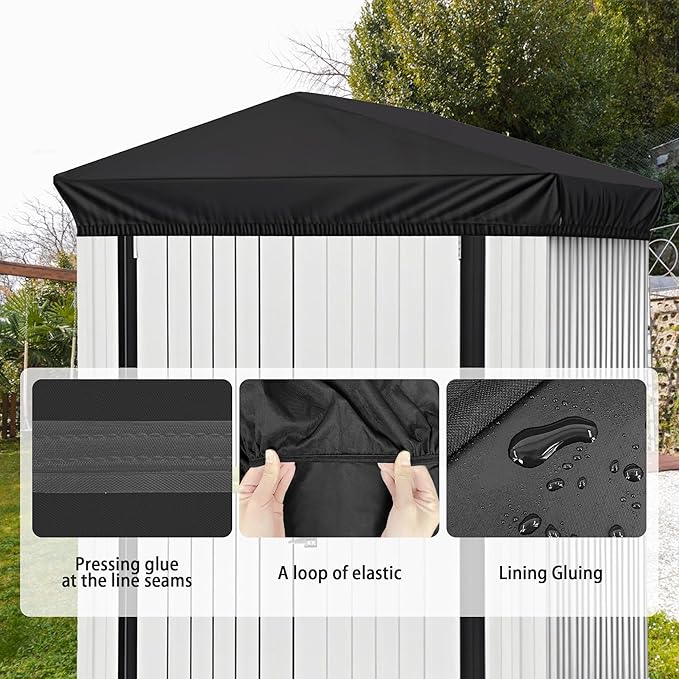 6x4 Ft Durable Slooping Roof Shelter Cover Pressure Rubberized Oxford Cloth, Sun, Dust, Rain and Leaf Resistant with 8 Silicone Protective Corners (Black)