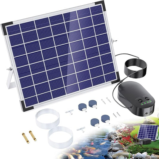 POPOSOAP Solar Pond Aerator, Solar Air Pump with Adjustable Airflow, Quiet Solar Pond Oxygen Pump for Koi Pond, Garden Pond, Fish Tank, Hydroponics