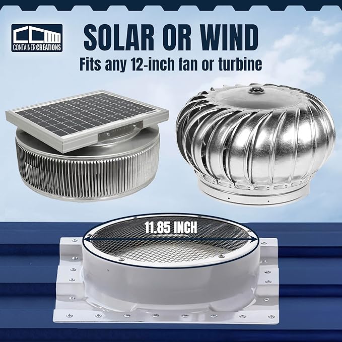 AdaptAIR Roof Turbine Vent (2 Pack) 12 inch Roof Vent Adapter - Designed for Conex Container, Shipping Container House, Fits Whirlybird Roof Vent and Solar Roof Vent Fan by Container Creations