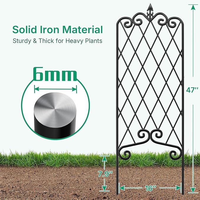 AMAGABELI GARDEN & HOME 4 Pack Garden Trellis for Climbing Plants Outdoor 47” x 16” Garden Fencing Decorative Plant Trellis Vegetables and Rose Trellis for Ivy Cucumbers Black