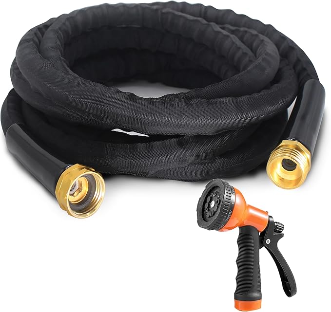 Garden Hose 25FT, Ultra-Lightweight Flexible PVC Water Hose - No-Kink, No-Twist Design with Crush-Proof Aluminum Fittings, All-Weather Puncture Resistant for Gardening and Patio Cleaning(Black,25FT)