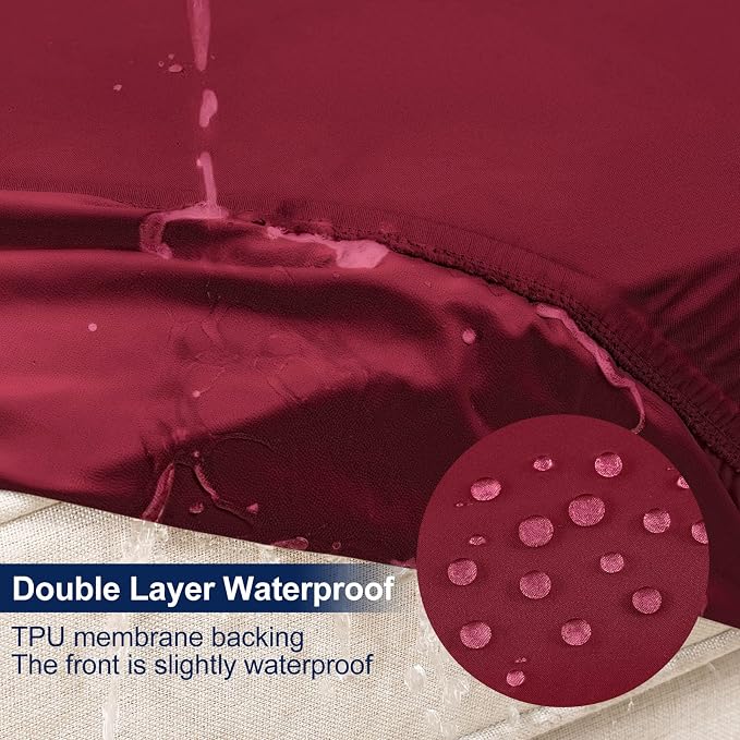 Smiry Waterproof Patio Cushion Covers, Stretch Outdoor Couch Slipcovers Replacement Washable Furniture Protector Sofa Chair Seat Cover for Dogs and Pets (12 Pcs, Wine Red)