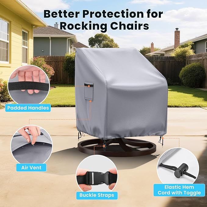 Swivel Patio Chair Covers, 2 Pack Waterproof Outdoor Rocking Chair Covers, Lawn Patio Furniture Covers, Heavy Duty Lounge Chair Cover, 33" W×37" D×38.5" H, Grey