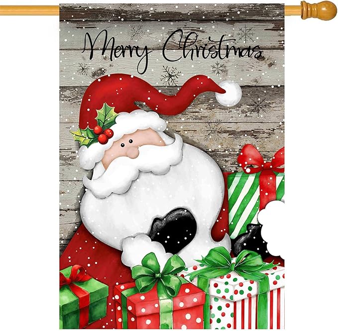 Morigins Santa Claus Garden Flag, Merry Christmas, Suitable for Farmhouse Front Porch Lawns, Winter Outdoor Holiday Decorations, Size 12.5×18 inches (Large-28×40 inch)