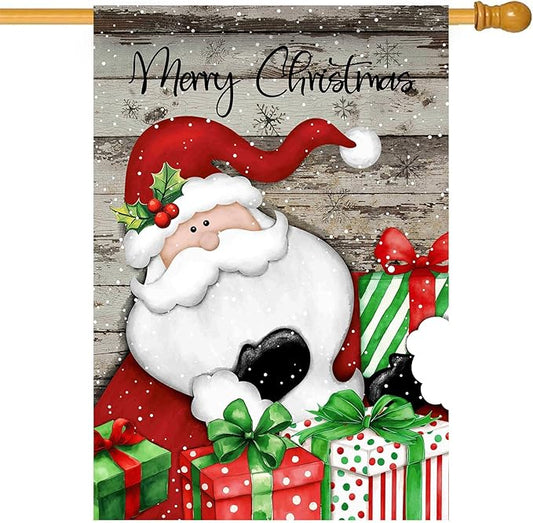 Morigins Santa Claus Garden Flag, Merry Christmas, Suitable for Farmhouse Front Porch Lawns, Winter Outdoor Holiday Decorations, Size 12.5×18 inches (Large-28×40 inch)