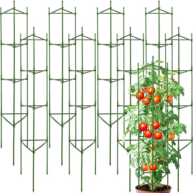 63-Inch Heavy Duty Tomato Cages, 8-Pack Extra Tall Metal Tomato Trellis, Steel Tube Plant Cage for Indeterminate Tomatoes, Cucumbers, Pole Beans – Rust-Proof Coated