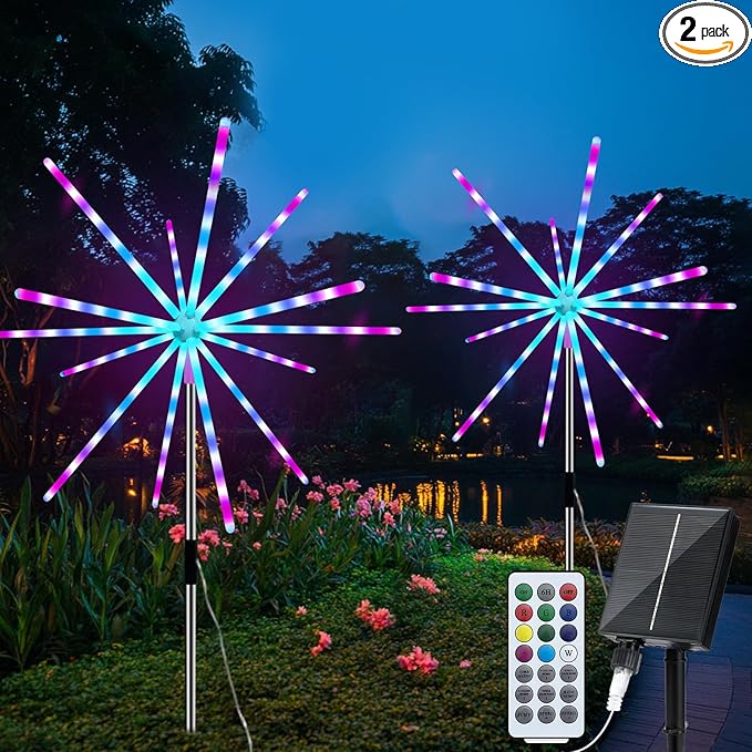 Solar Firework Lights Outdoor, 9 Colors 16 Modes Solar Garden Light Waterproof Solar Powered Starburst Light for Party Wedding Holiday Decoration Meteor Lights 2 Pack