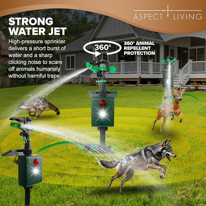Animal Repellent Motion-Activated Water Sprinkler, Solar Powered Outdoor Deterrent for Cats, Dogs, Deer, Squirrels & Raccoons, Lawn and Garden Protection