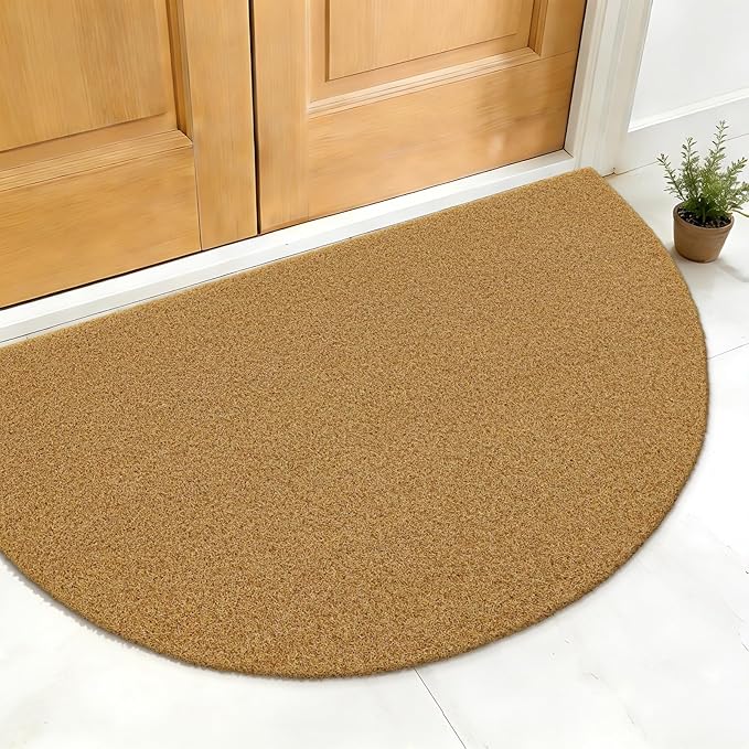 OLANLY Half Circle Front Door Mat, Low Profile Doormat, Stain and Fade Resistant, Easy to Clean, for Indoor and Outdoor Entrances, Patio Porch or Entryway, Brown (47x32 Inch, Plain Brown)