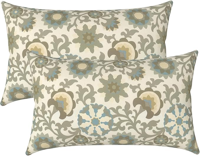 LVTXIII Outdoor/Indoor Lumbar Pillows, Decorative Patio Lumbar Cushions, Fluffy Water Repellent Garden Cushions for Home Patio Coach Sofa Use, 12×20 Inch, Pack of 2, Floral Symphony‌