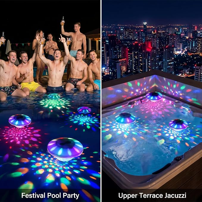 Godferyxin Floating Pool Lights for Night Party, 4-Pack 4000mAh Color-Changing LED Pool Floats, Waterproof Lanterns for Swimming Pool, Pond, or Backyard Decoration