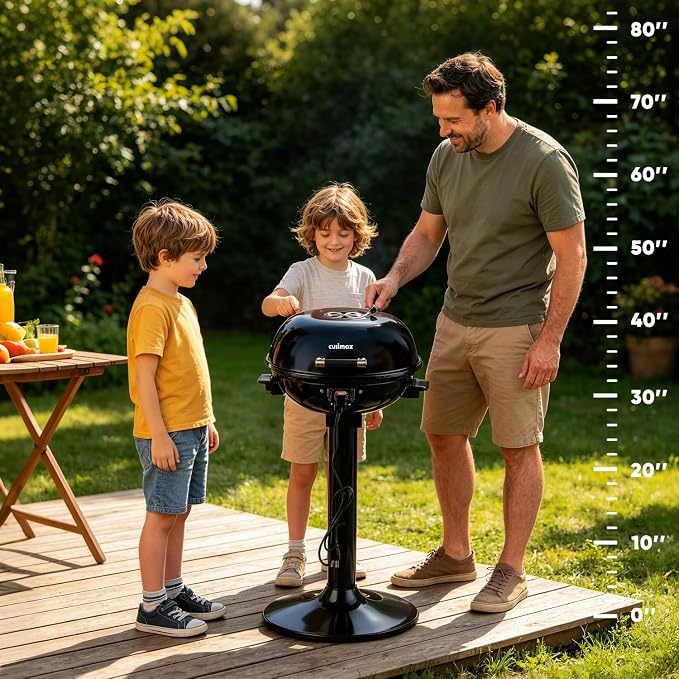 Electric Grill Outdoor, CUSIMAX Electric BBQ Grill, 1600W Portable BBQ with Lid for Cookouts, BBQ Gatherings, Small Spaces, Adjustable Heat, Removable Stand Grill, Oil Collector