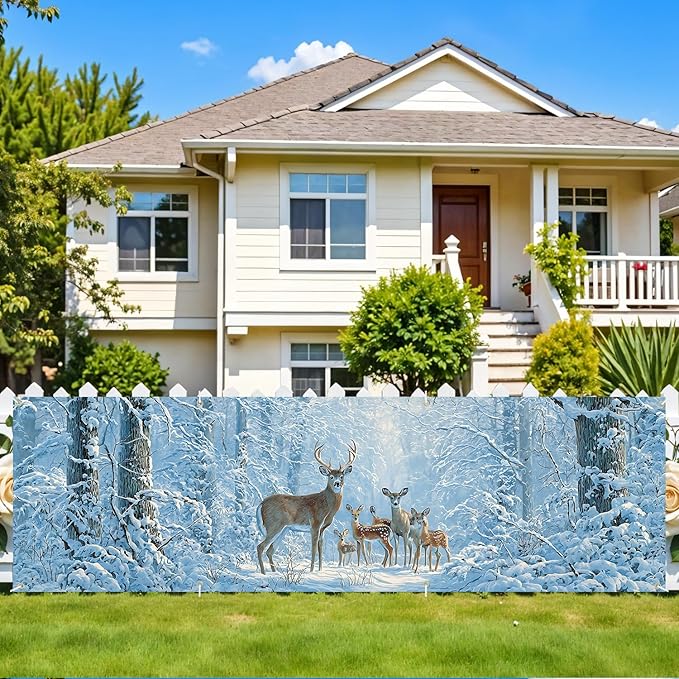 10x3 ft Extra Large Elk Merry Christmas Banner Outdoor 115''x35'' Merry Christmas Decorations for Fence Outside Banner for Garden Xmas Yard