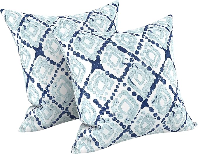 LVTXIII Outdoor Pillow Covers 20x20 Inch, 2 Pack Large Square Throw Pillow Cases, Fade-Resistant Cushion Covers for Patio Furniture Sofa, Garden Porch, Boho Geometry Blue