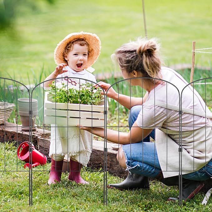 VEVOR Decorative Garden Fence 28 Pack, No Dig Fence 24in(H) x30ft(L) Animal Barrier Fence, Underground Garden Fencing with 2 inch Spike Spacing, Metal Dog Fence for The Yard and Outdoor Patio