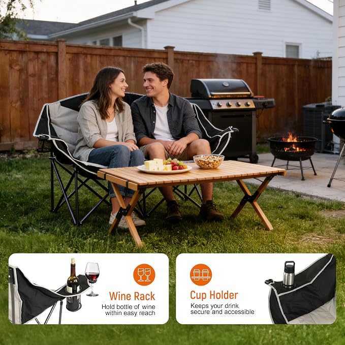 SunSettler Oversized Double Camping Chairs, Folding Camping Loveseat, Double Camp Couch for Beach Days, Soccer Games, Tailgating